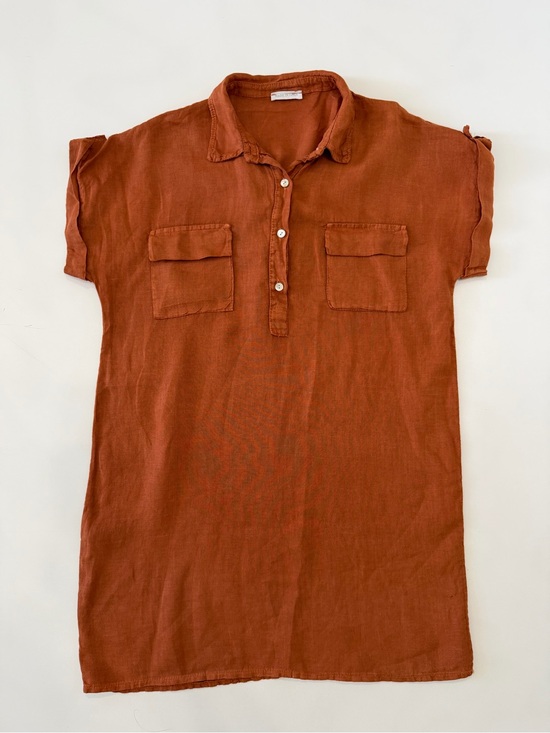 M Made In Italy Dresses & Skirts - Made In Italy 100% Linen Women’s Shirt Dress Button-Front Short Sleeve Rust